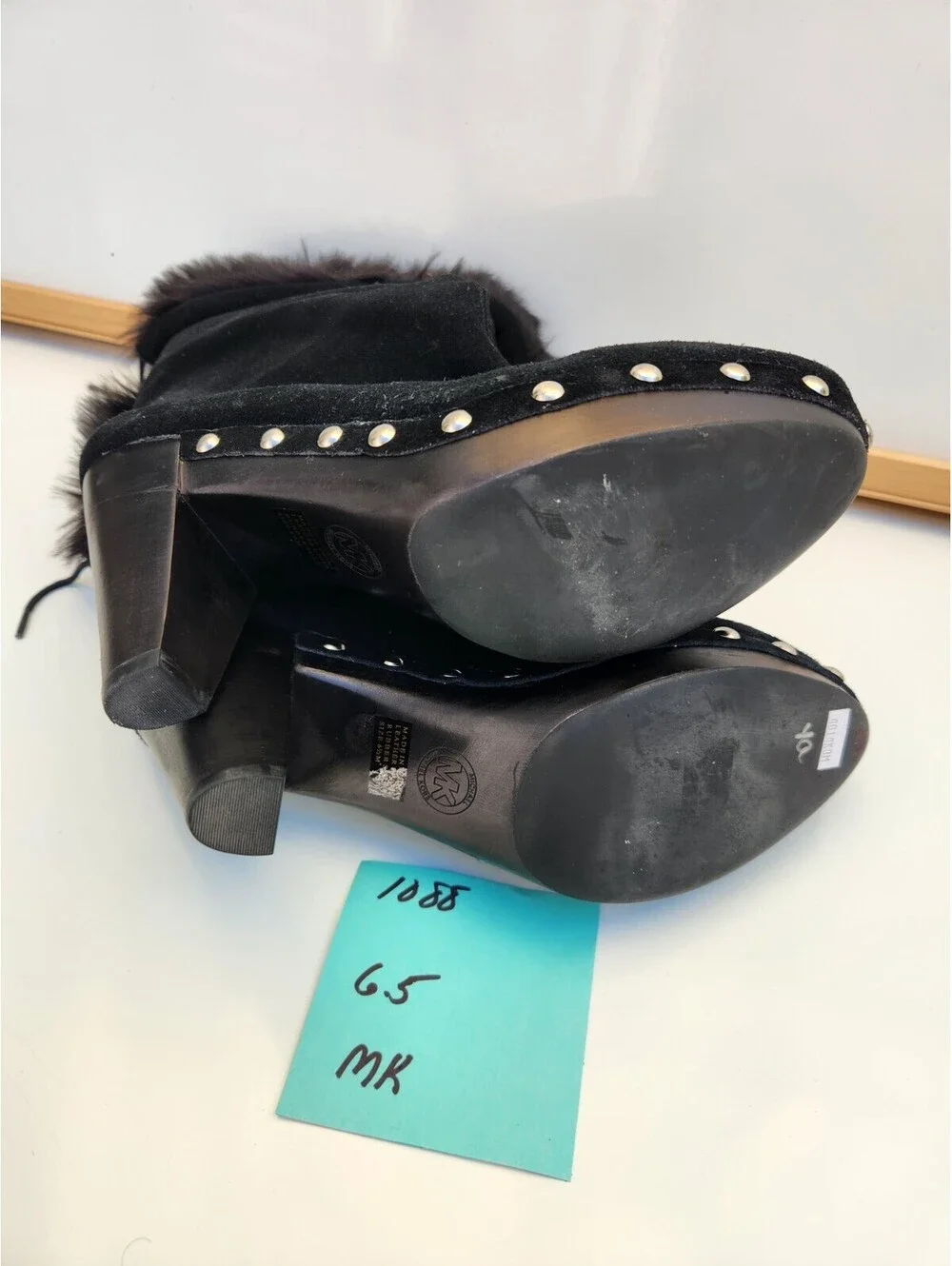 Michael Kors Women’s Black Suede Faux Fur Lined Mid-Calf Studded Bootie US 6.5